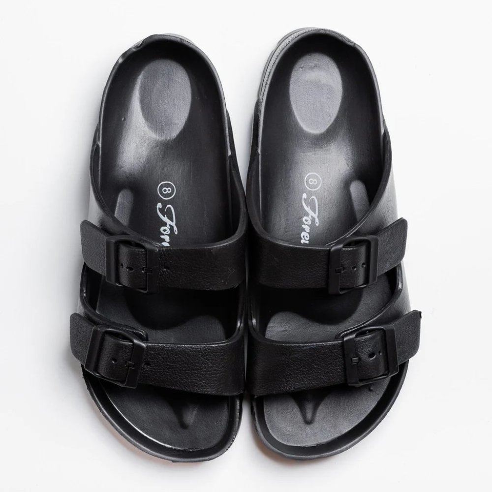 Forever Link Women Double Buckle Summer Open Toe Sandals - Black